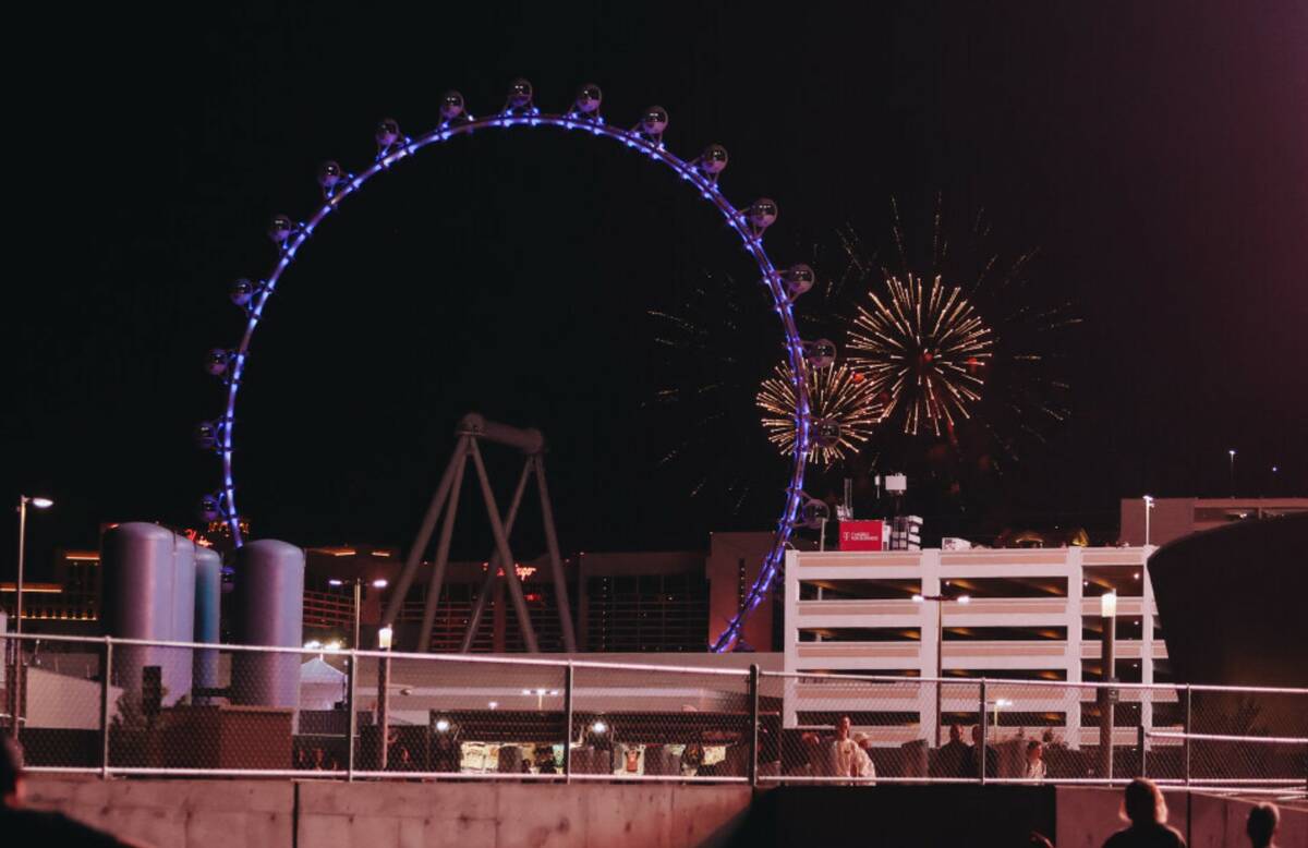 Fireworks go off on the Strip on Thursday, July 4, 2024, in Las Vegas. (Madeline Carter/Las Veg ...