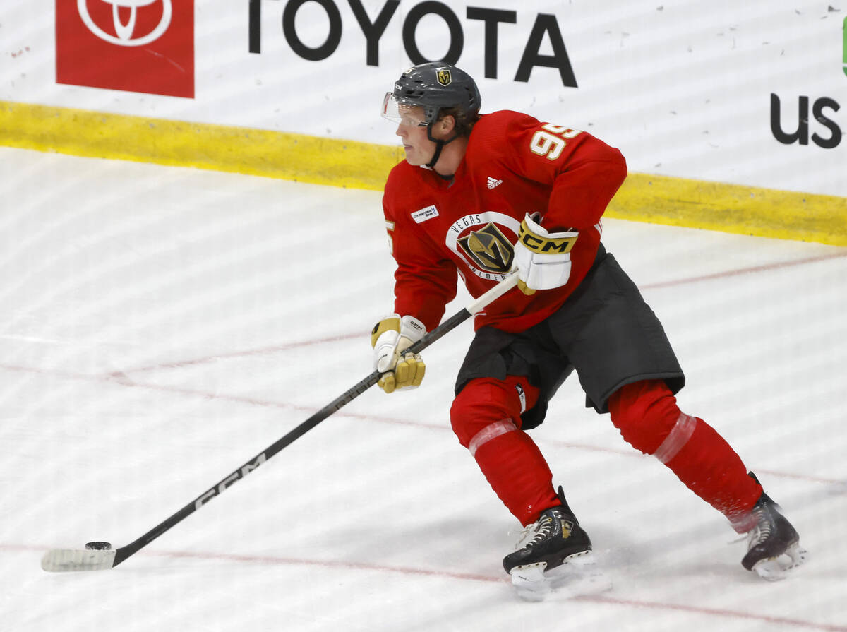 Golden Knights defensemen Joe Fleming (95) skates during team's development camp at City Nation ...