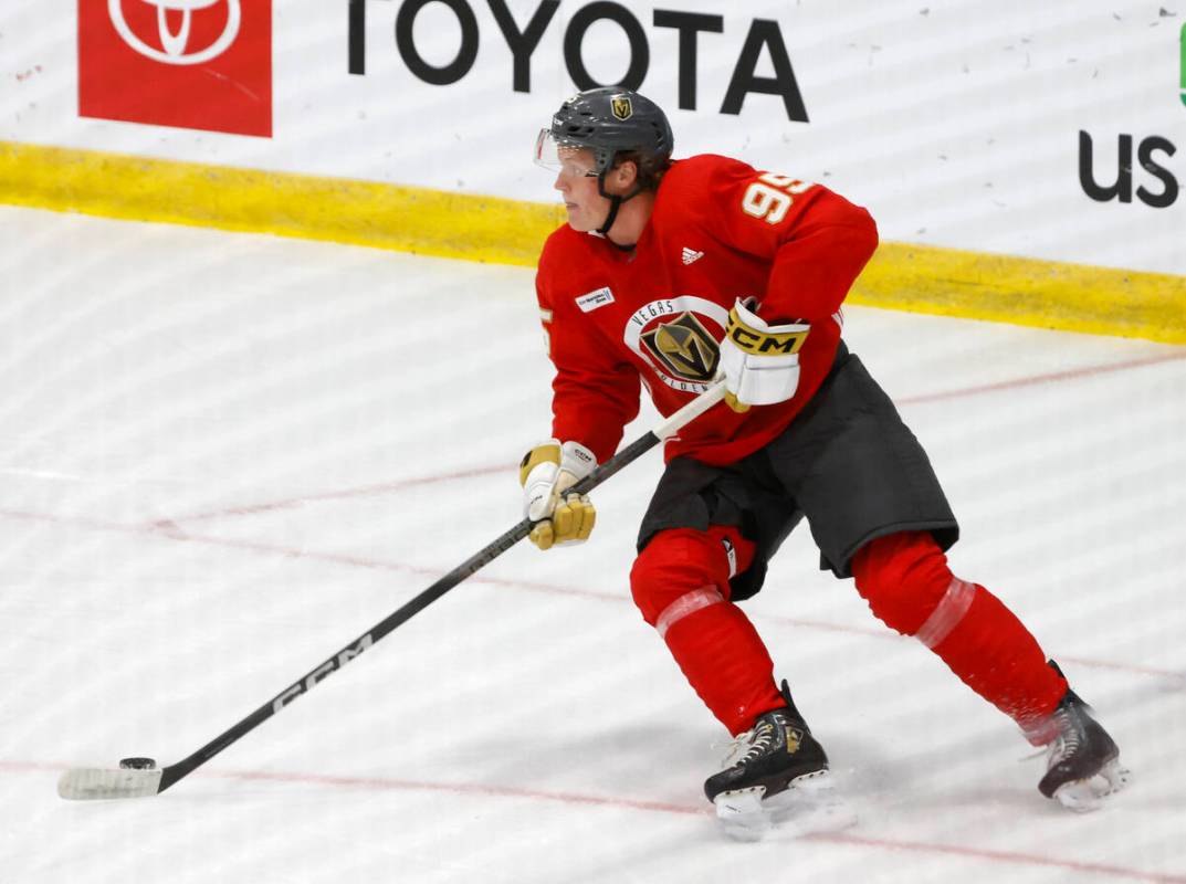 Golden Knights defensemen Joe Fleming (95) skates during team's development camp at City Nation ...