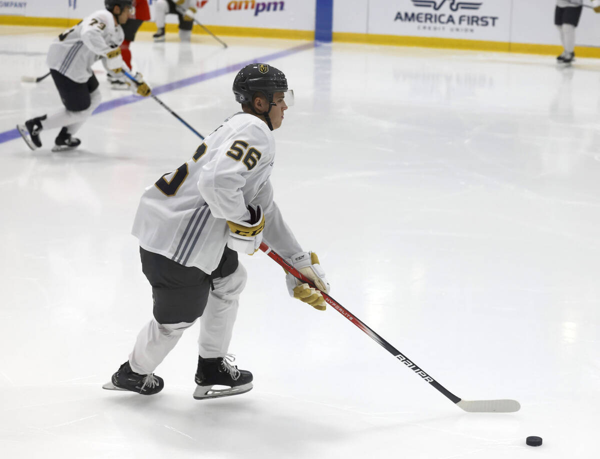 Golden Knights forward Tyler Kopff (56) skates during team's development camp at City National ...