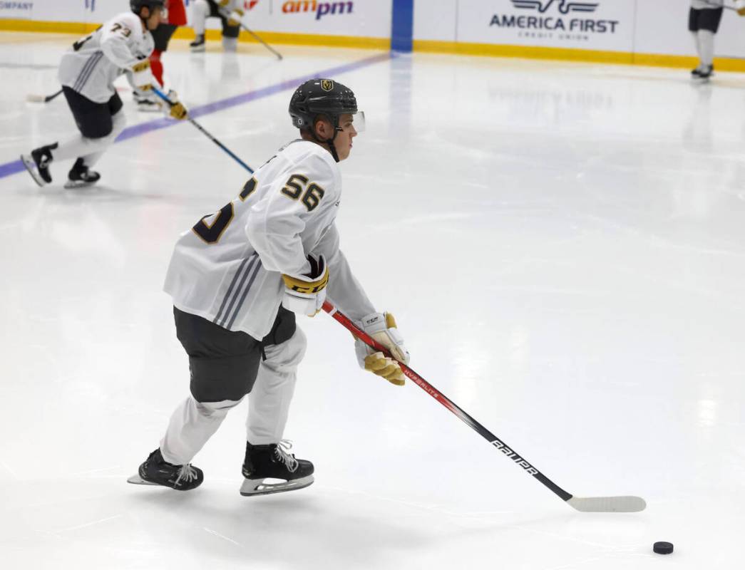 Golden Knights forward Tyler Kopff (56) skates during team's development camp at City National ...