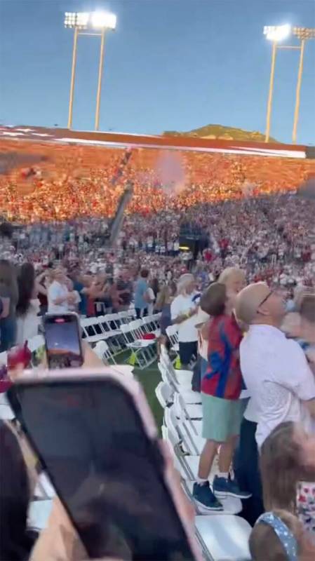 Smoke appears in the stands during a July Fourth fireworks celebration at LaVell Edwards Stadiu ...