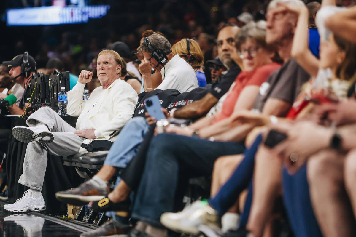 Aces and Raiders owner mark Davis watches during a WNBA basketball game between the Aces and th ...