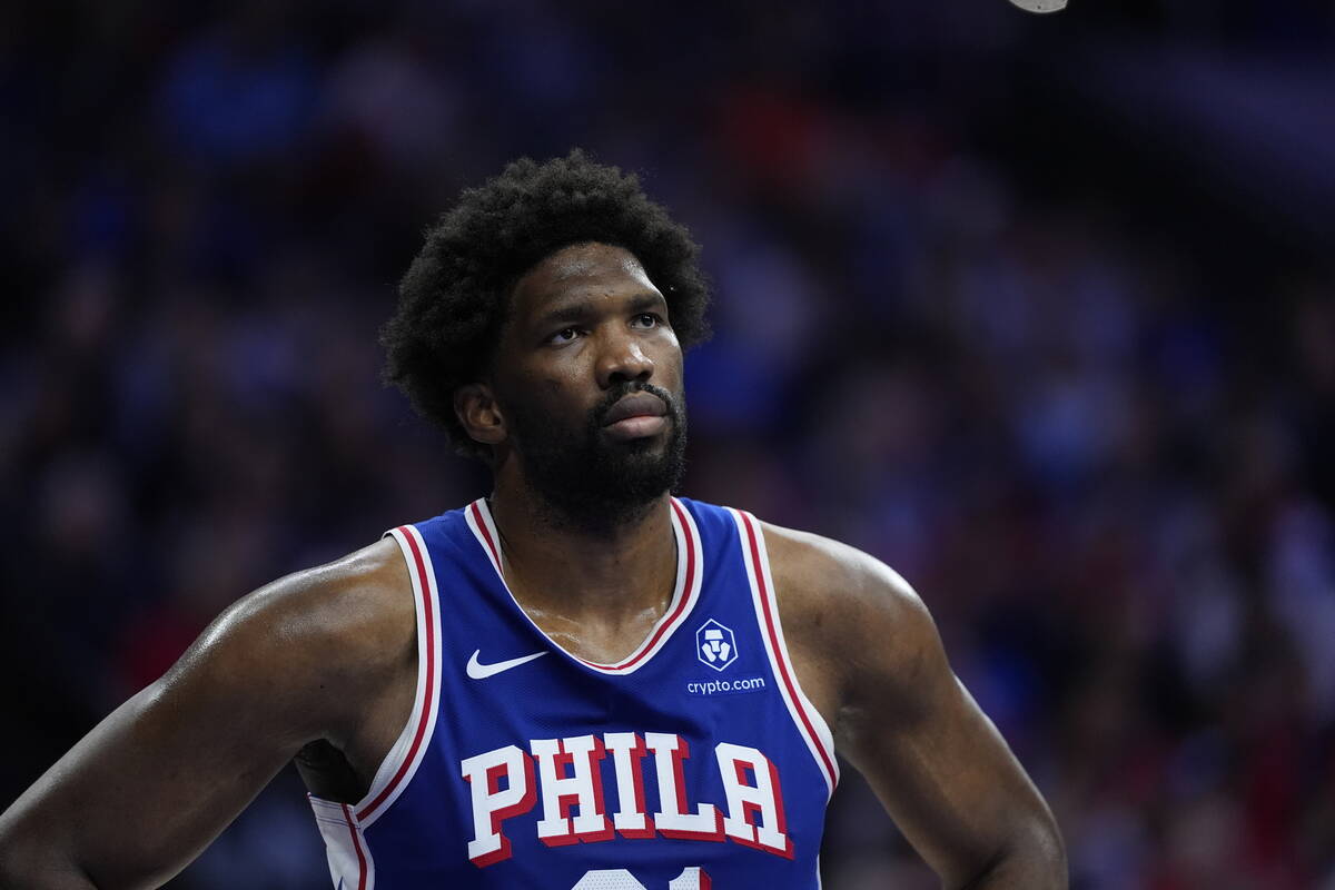 Philadelphia 76ers' Joel Embiid plays during Game 3 in an NBA basketball first-round playoff se ...