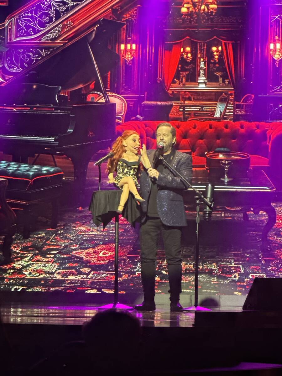 Terry Fator is shown with puppet Vikki the Cougar at The Strat Showroom on Friday, July 6, 2024 ...