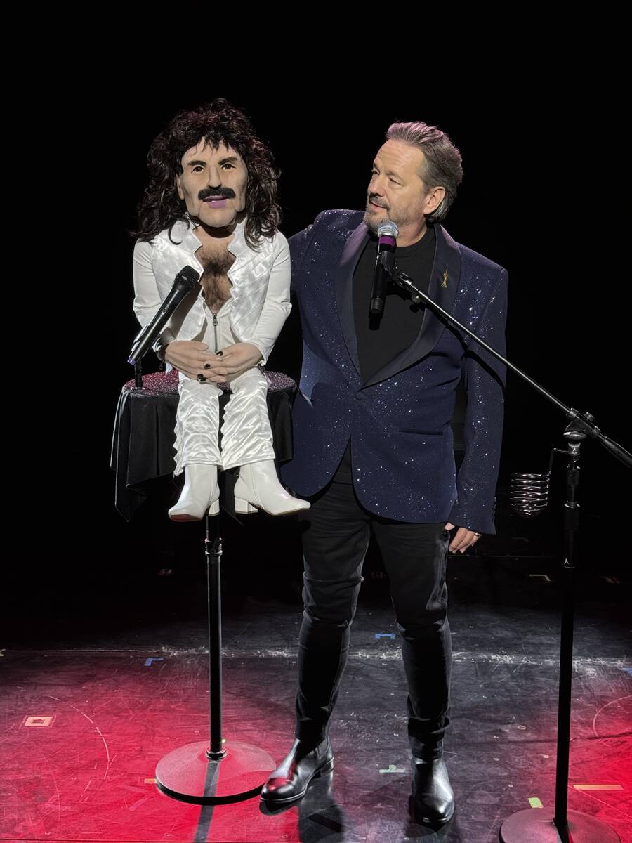 Terry Fator is shown with the Freddie Mercury puppet during "Bohemian Rhapsody" at The Strat Sh ...