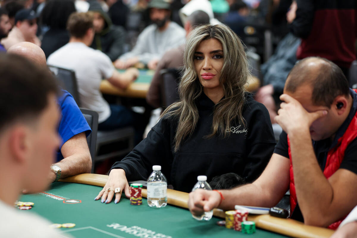 Robbi Jade Lew looks up from the game during the World Series of Poker main event at Horseshoe ...