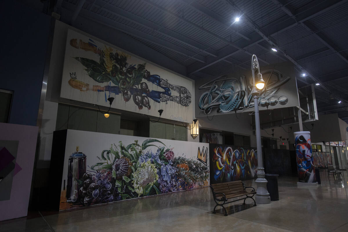 Murals cover vacant storefronts in the Primm Mall Tuesday, July 2, 2024, in Primm. (Daniel Jaco ...