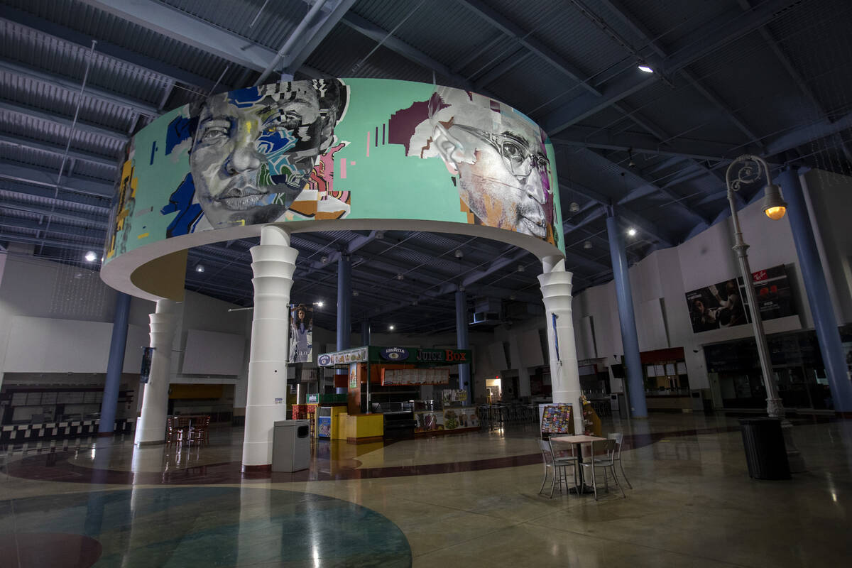 Murals stand above an empty food court in the Primm Mall Tuesday, July 2, 2024, in Primm. (Dani ...