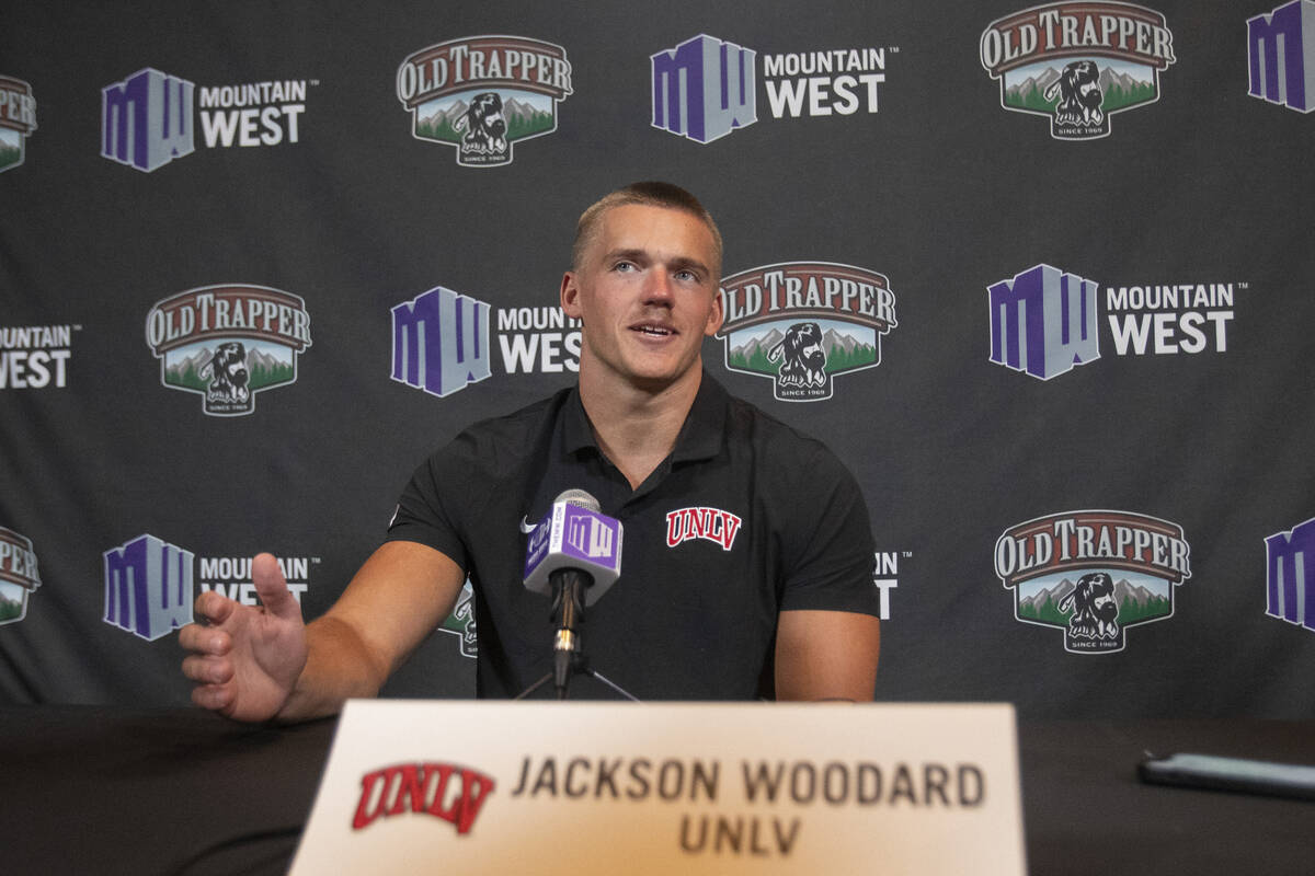 UNLV Rebels linebacker Jackson Woodard speaks during the Mountain West conference media days at ...