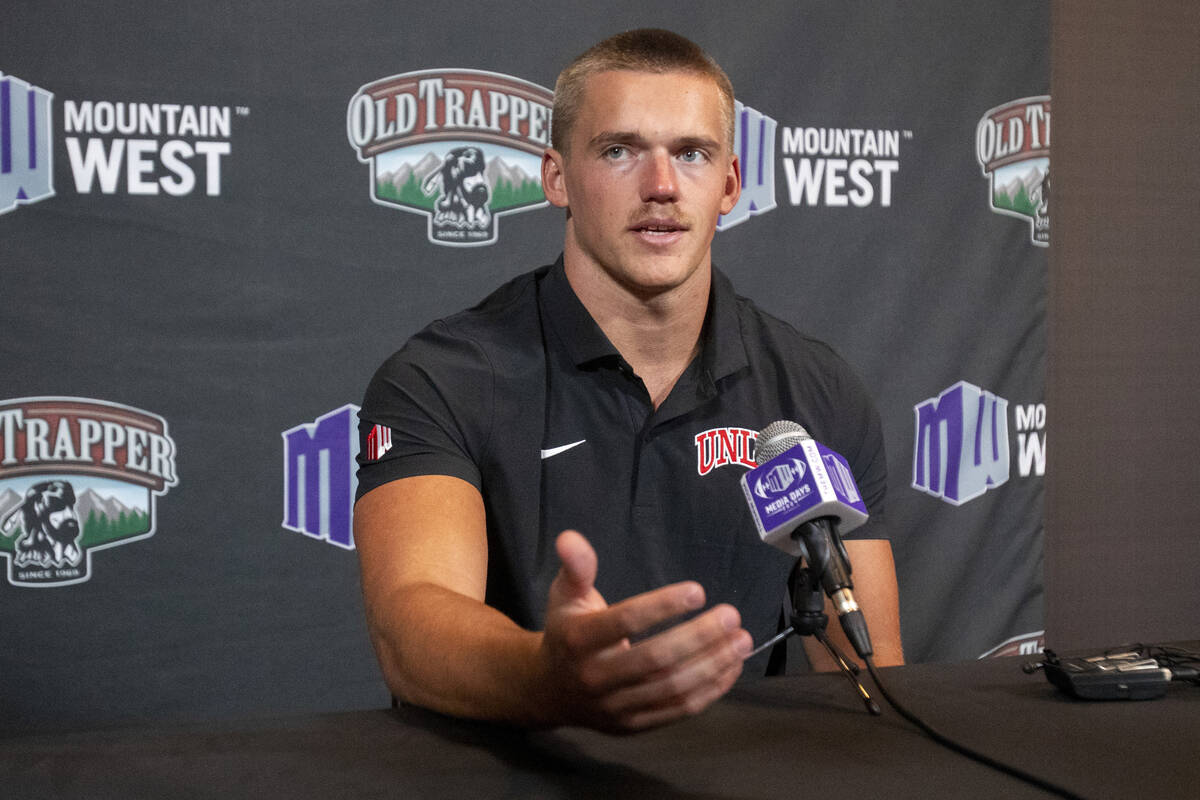 UNLV Rebels linebacker Jackson Woodard speaks during the Mountain West conference media days at ...