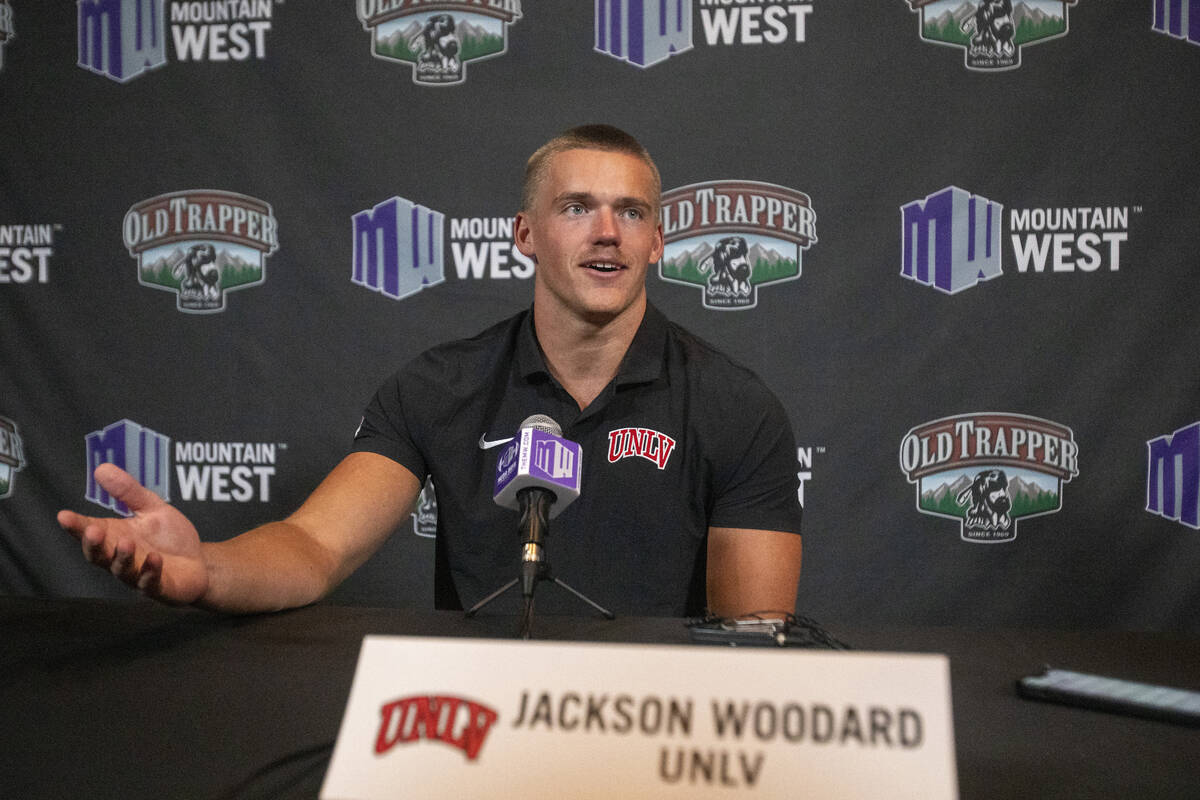 UNLV Rebels linebacker Jackson Woodard speaks during the Mountain West conference media days at ...