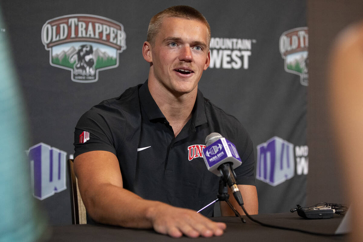 UNLV Rebels linebacker Jackson Woodard speaks during the Mountain West conference media days at ...