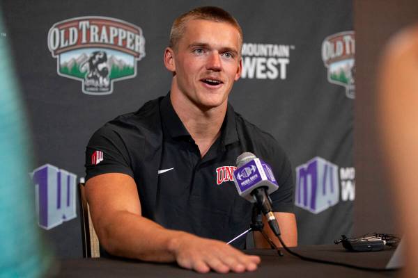 UNLV Rebels linebacker Jackson Woodard speaks during the Mountain West conference media days at ...