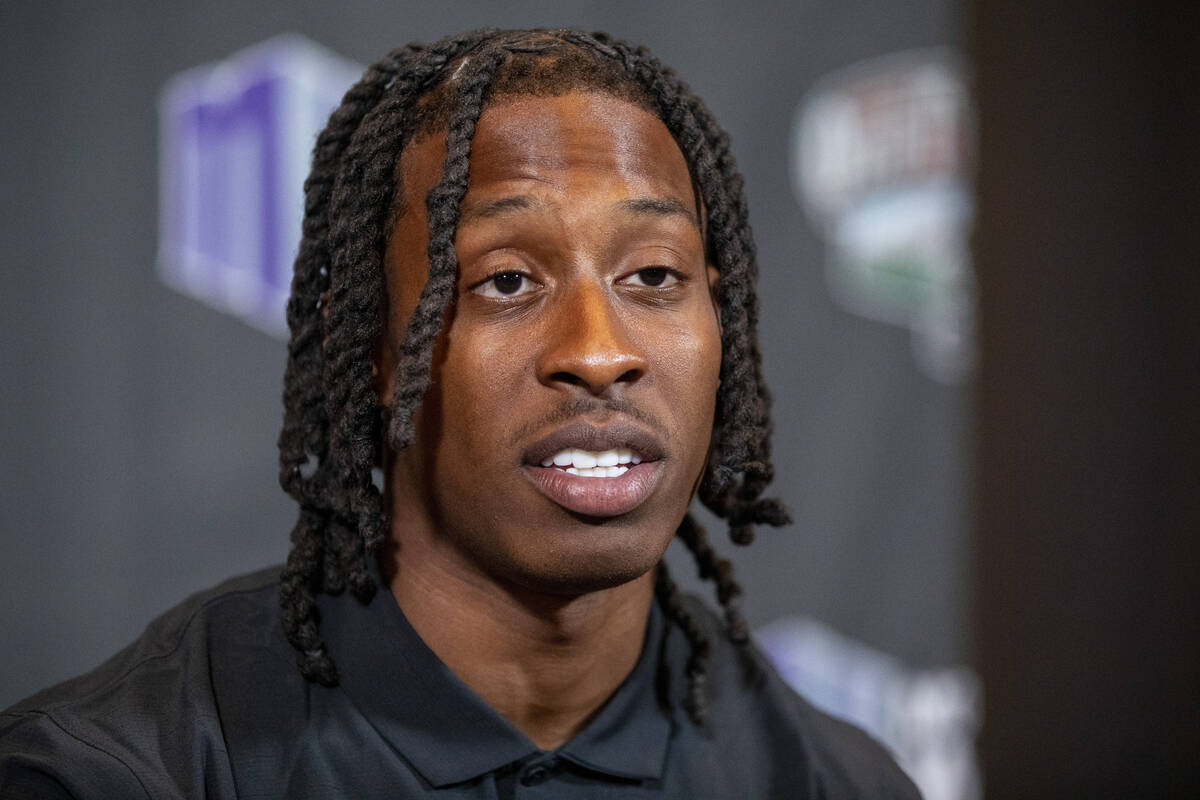 UNLV Rebels wide receiver Ricky White III speaks during the Mountain West conference media days ...