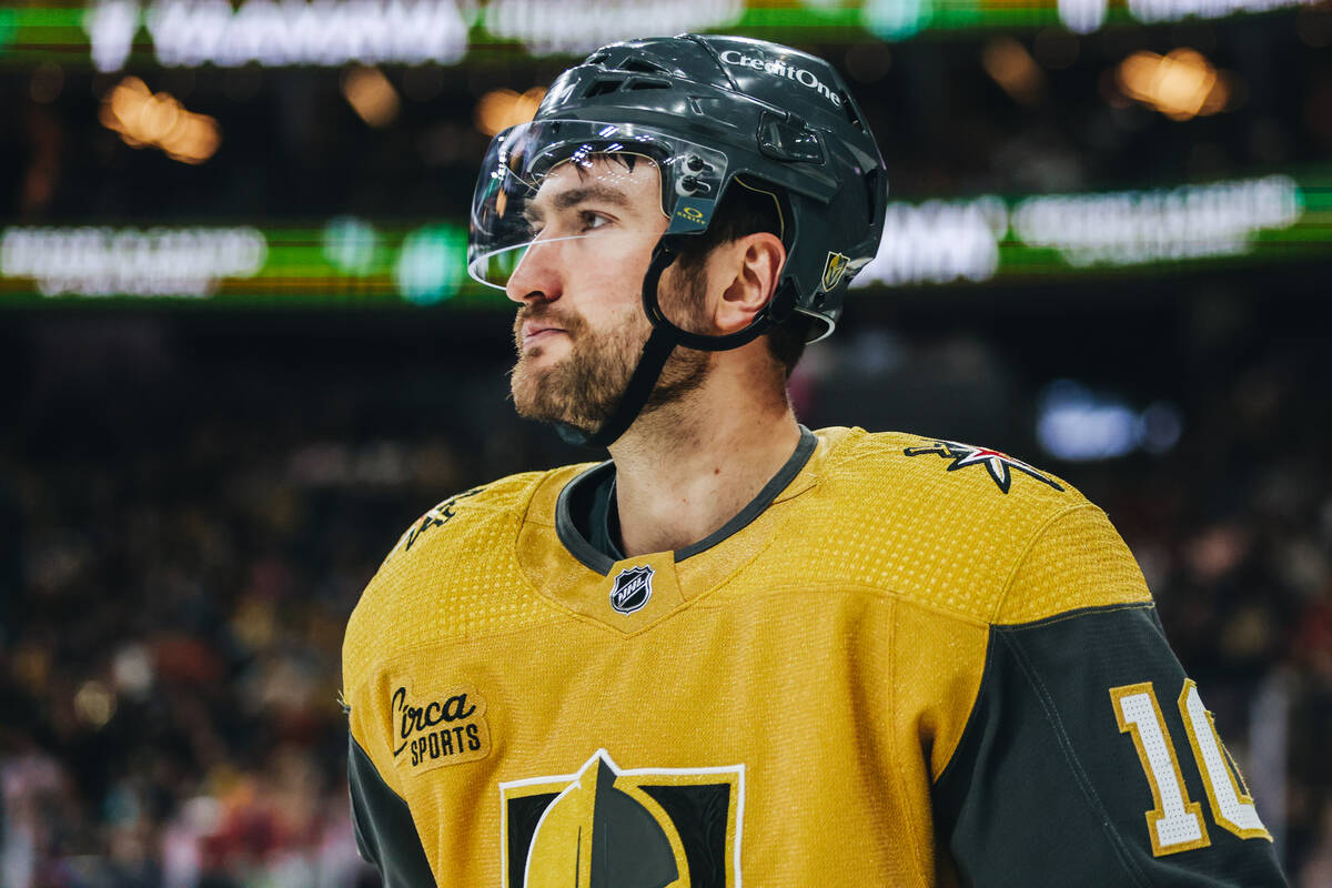 Golden Knights center Nicolas Roy (10) is seen during an NHL hockey game between the Golden Kni ...