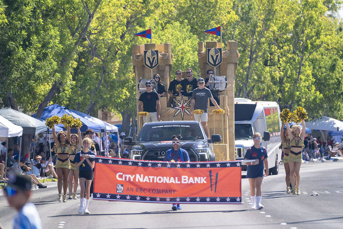 The parade, which included more than 70 entries, featured appearances by the Vegas Golden Knigh ...