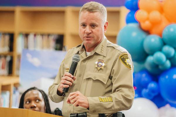 Clark County Sheriff Kevin McMahill speaks during the Shaq-to-School event at Mario C. & Jo ...