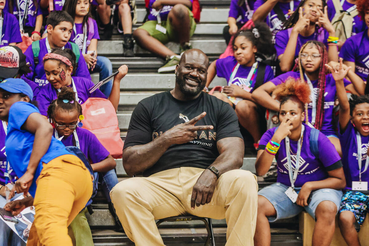 Shaquille O’Neal poses for a quick photograph during a press conference at the Shaq-to-S ...