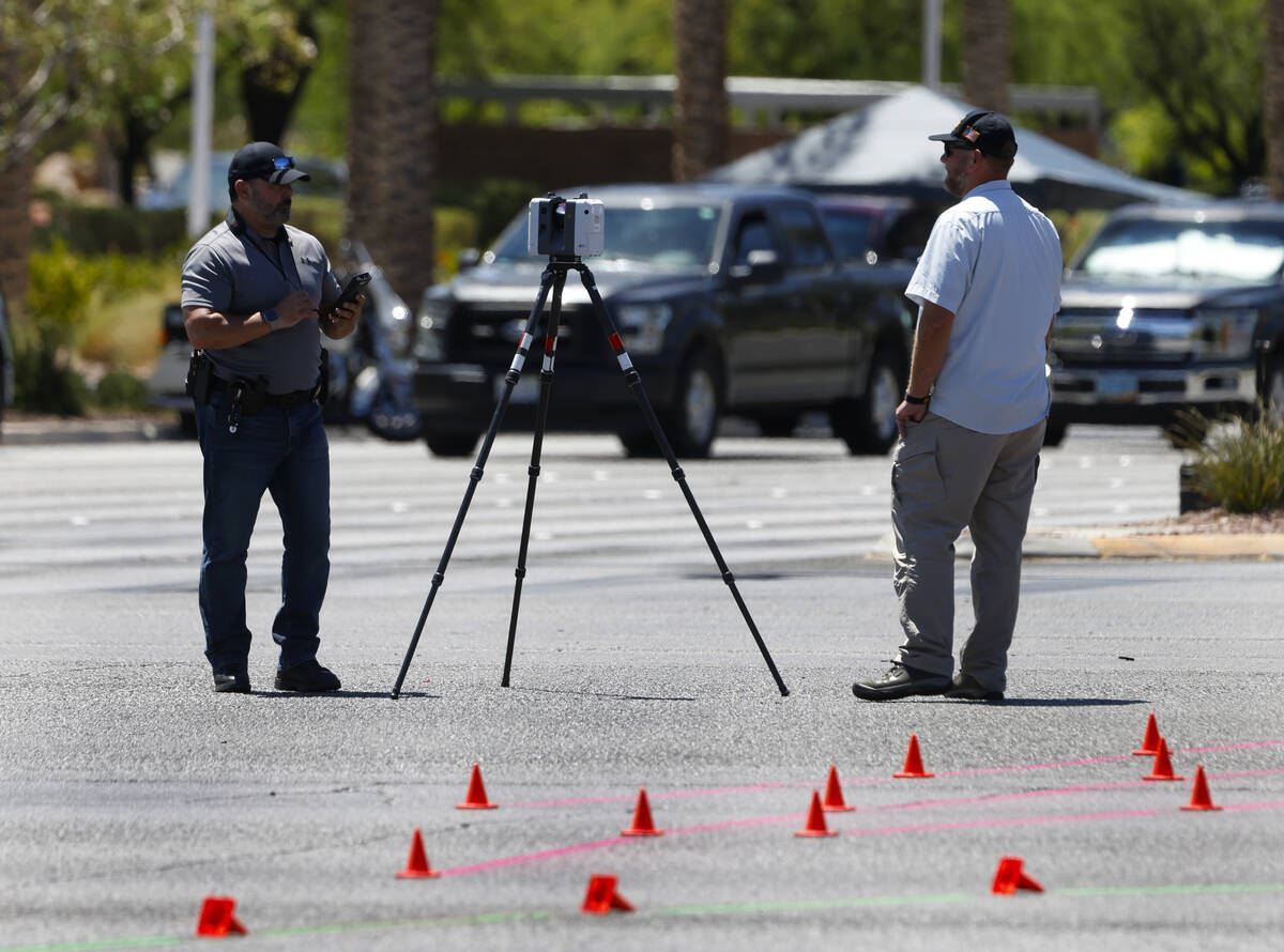 Las Vegas police are investigating a three-vehicle collision near Pavilion Center Drive and Cha ...