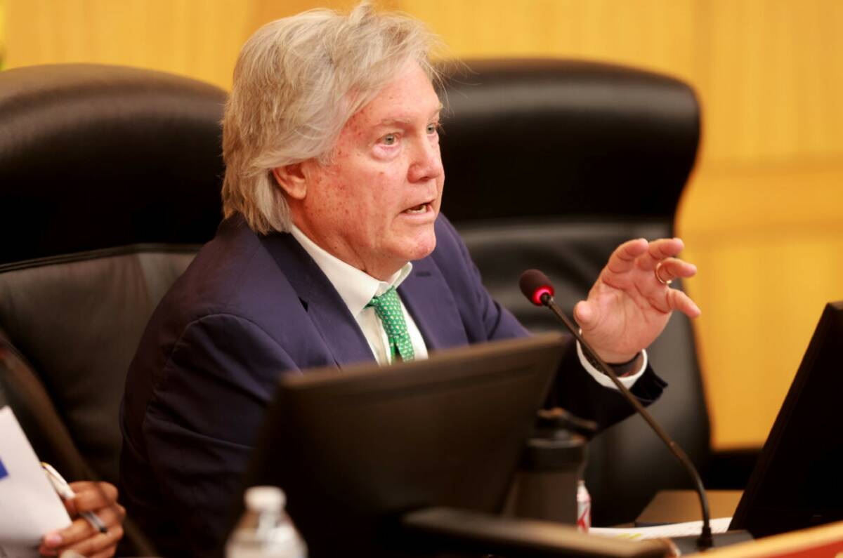 Clark County Commission Chairman Tick Segerblom speaks at the Clark County Government Center in ...