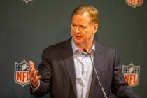 NFL commissioner Roger Goodell speaks during a news conference after an NFL meeting where the t ...