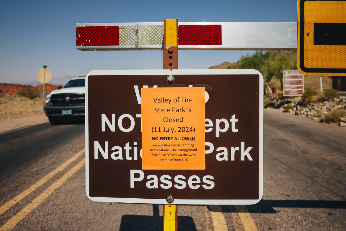 Valley of Fire State Park is closed off to visitors on Thursday, July 11, 2024, in Moapa Valley ...