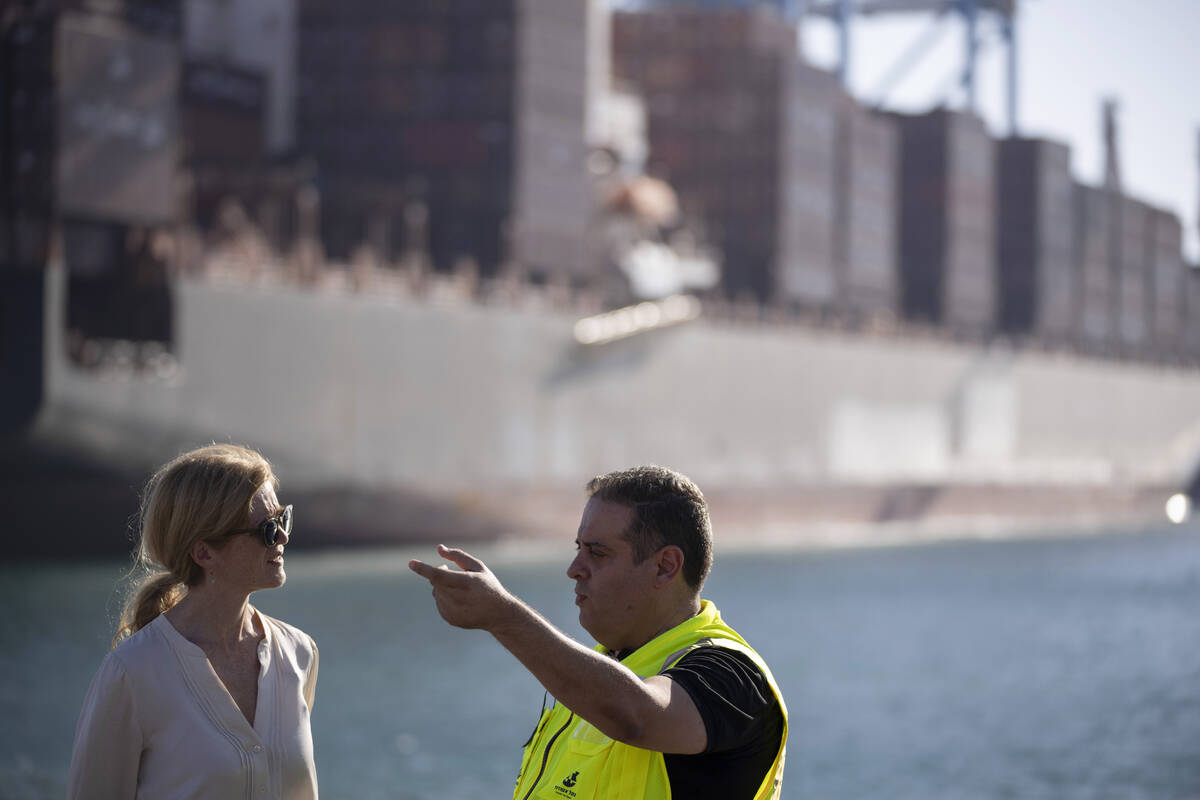 U.S. Agency for International Development Administrator Samantha Power, left, talks to Robt Pel ...