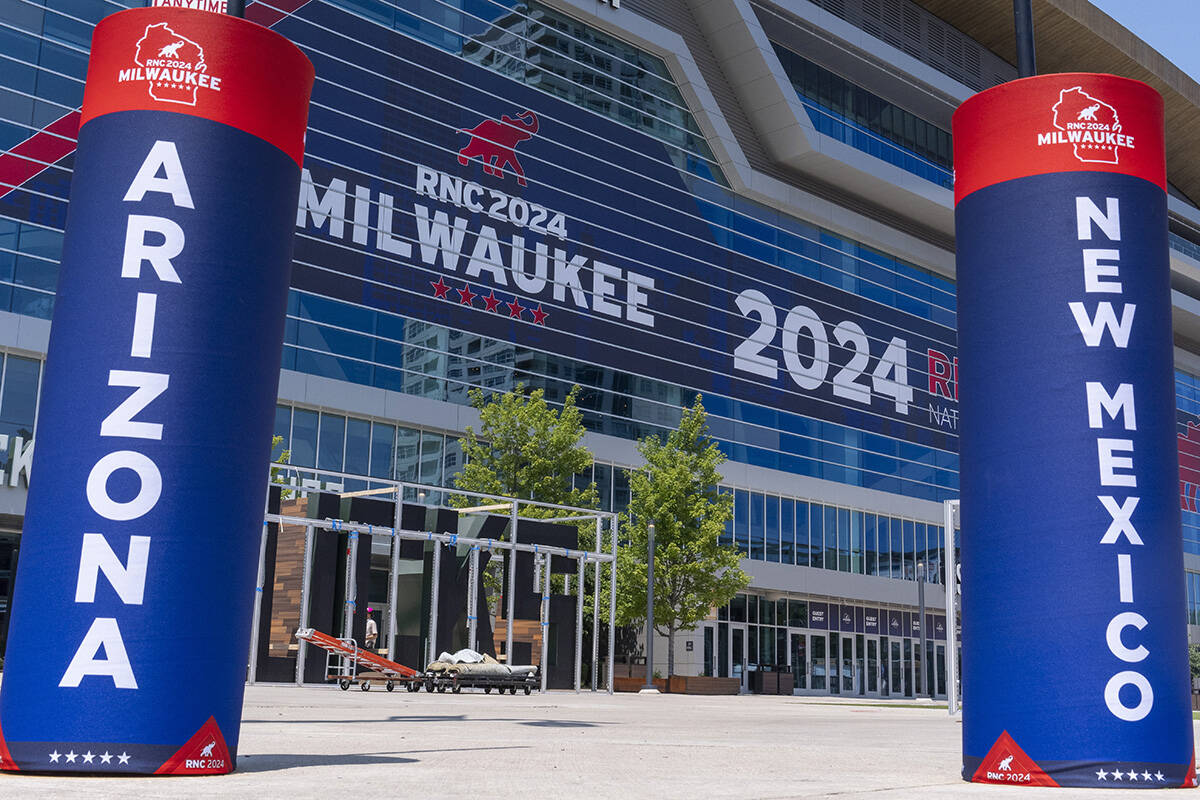 Preparations are made around the Fiserv Forum ahead of the 2024 Republican National Convention, ...