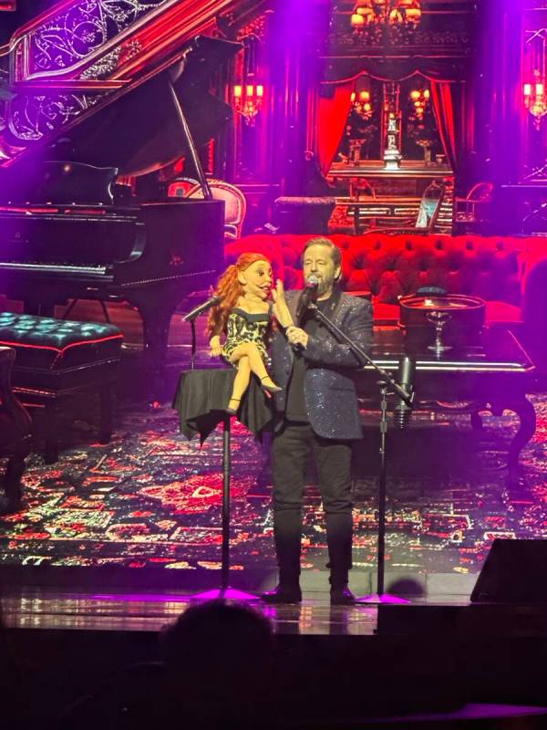 Terry Fator is shown with puppet Vikki the Cougar at The Strat Showroom on Friday, July 6, 2024 ...