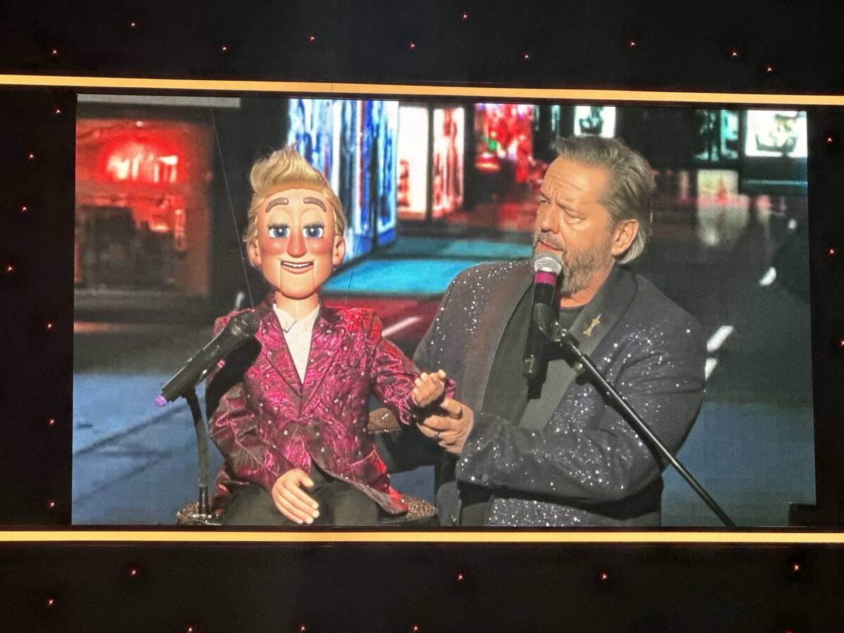 Terry Fator is shown with puppet Barry Fabulous at The Strat Showroom on Friday, July 6, 2024. ...