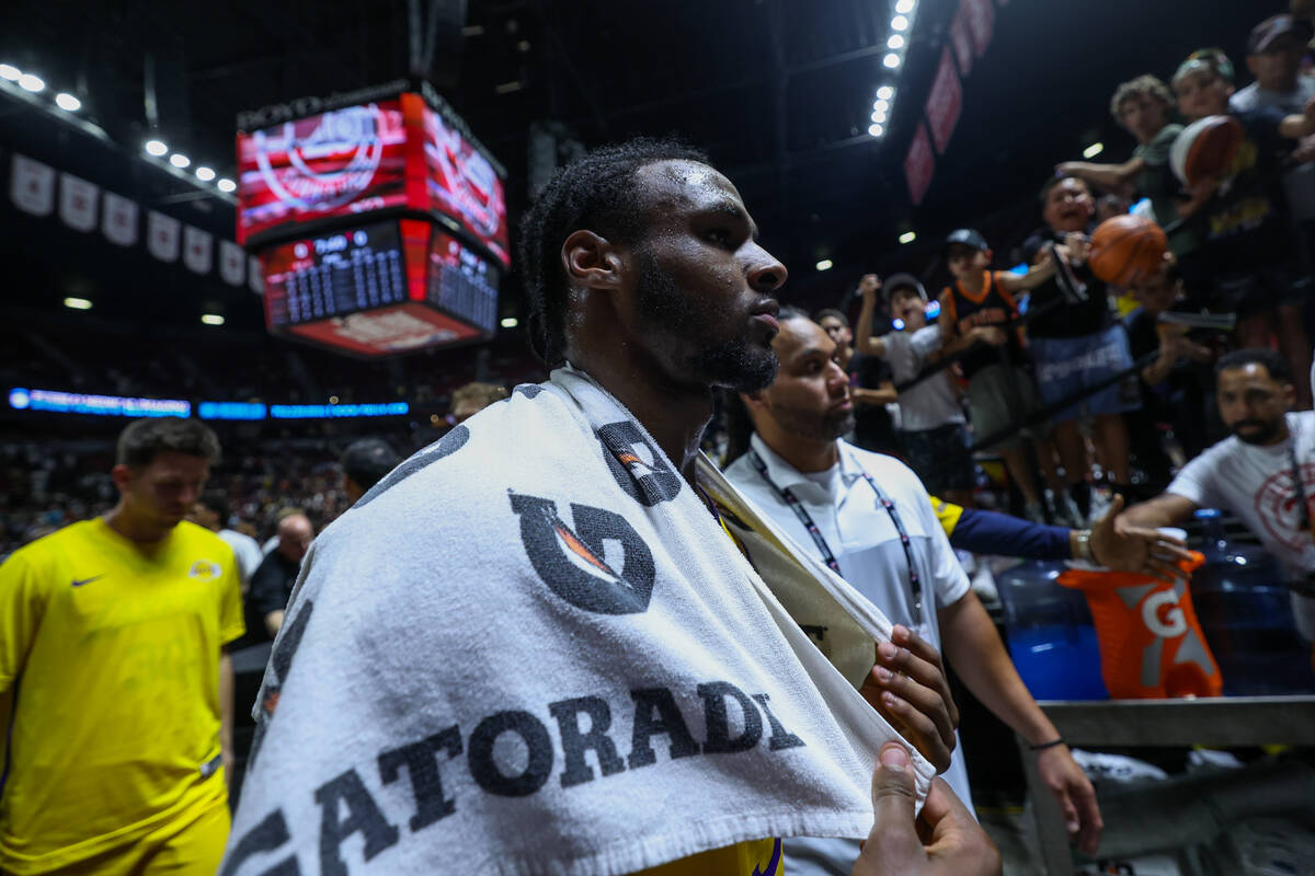 Los Angeles Lakers guard Bronny James Jr. leaves the court after losing to the Houston Rockets ...