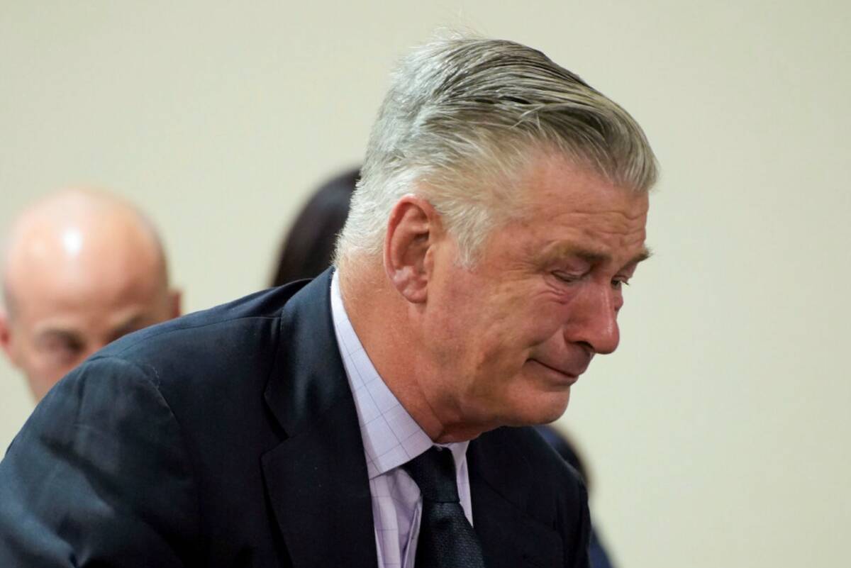 Actor Alec Baldwin reacts during his trial for involuntary manslaughter for the 2021 fatal shoo ...