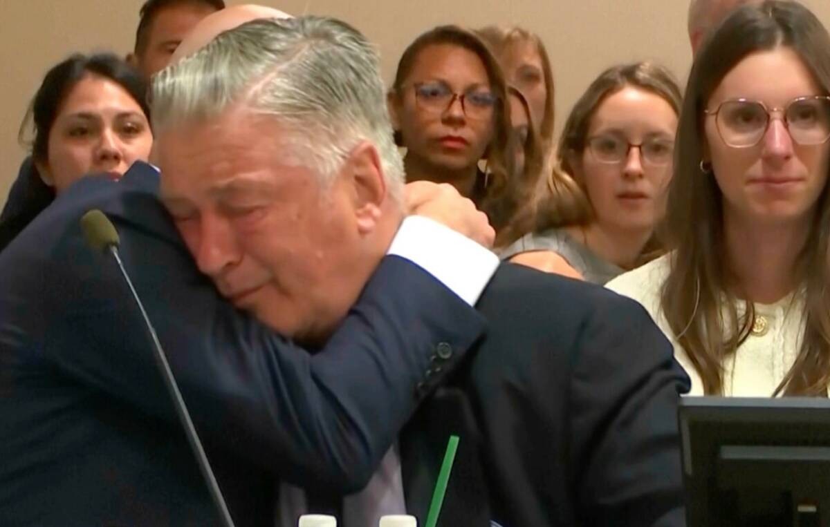 Actor Alec Baldwin reacts after the judge threw out the involuntary manslaughter case for the 2 ...