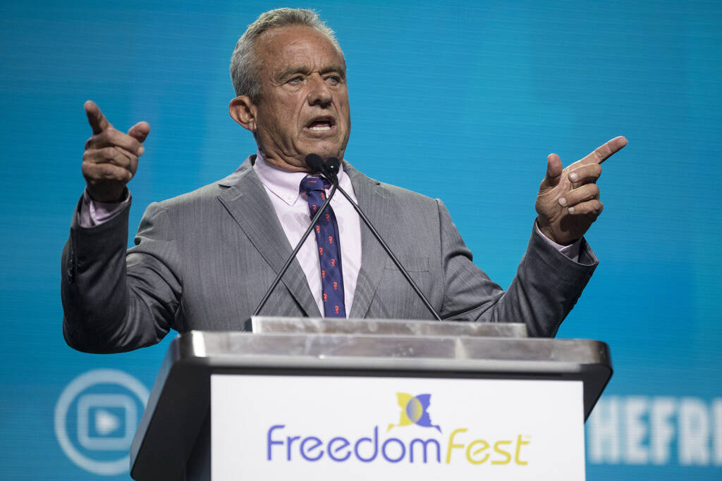 Independent presidential candidate Robert F. Kennedy Jr. speaks during the Freedom Fest at the ...