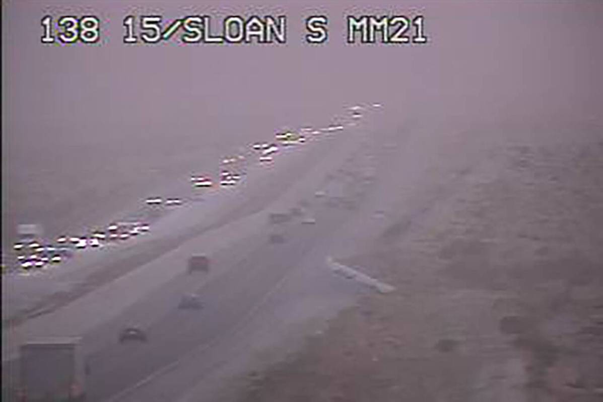 A traffic camera along Interstate 15 at Sloan shows limited visibility shortly after 7 p.m. Fri ...