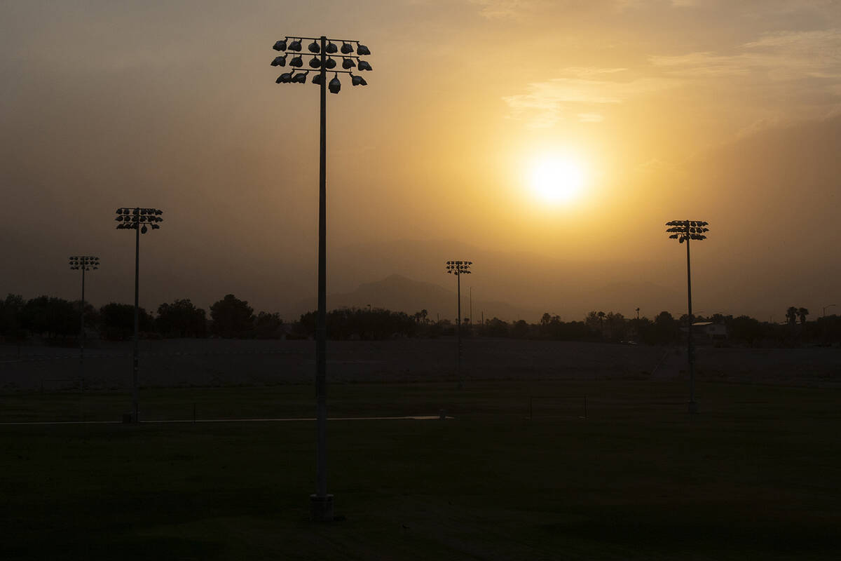 Dust is blown into the sky, obstructing the view of the Spring Mountains, during a haboob, Frid ...