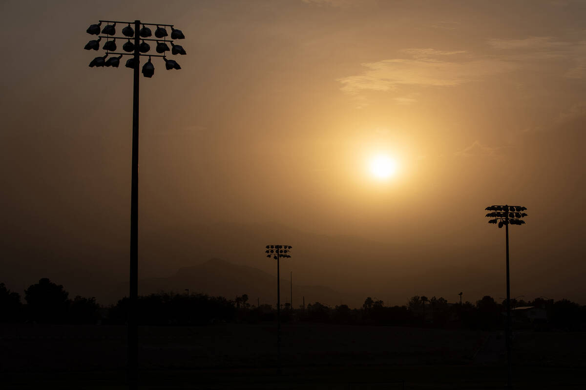 Dust is blown into the sky, obstructing the view of the Spring Mountains, during a haboob, Frid ...