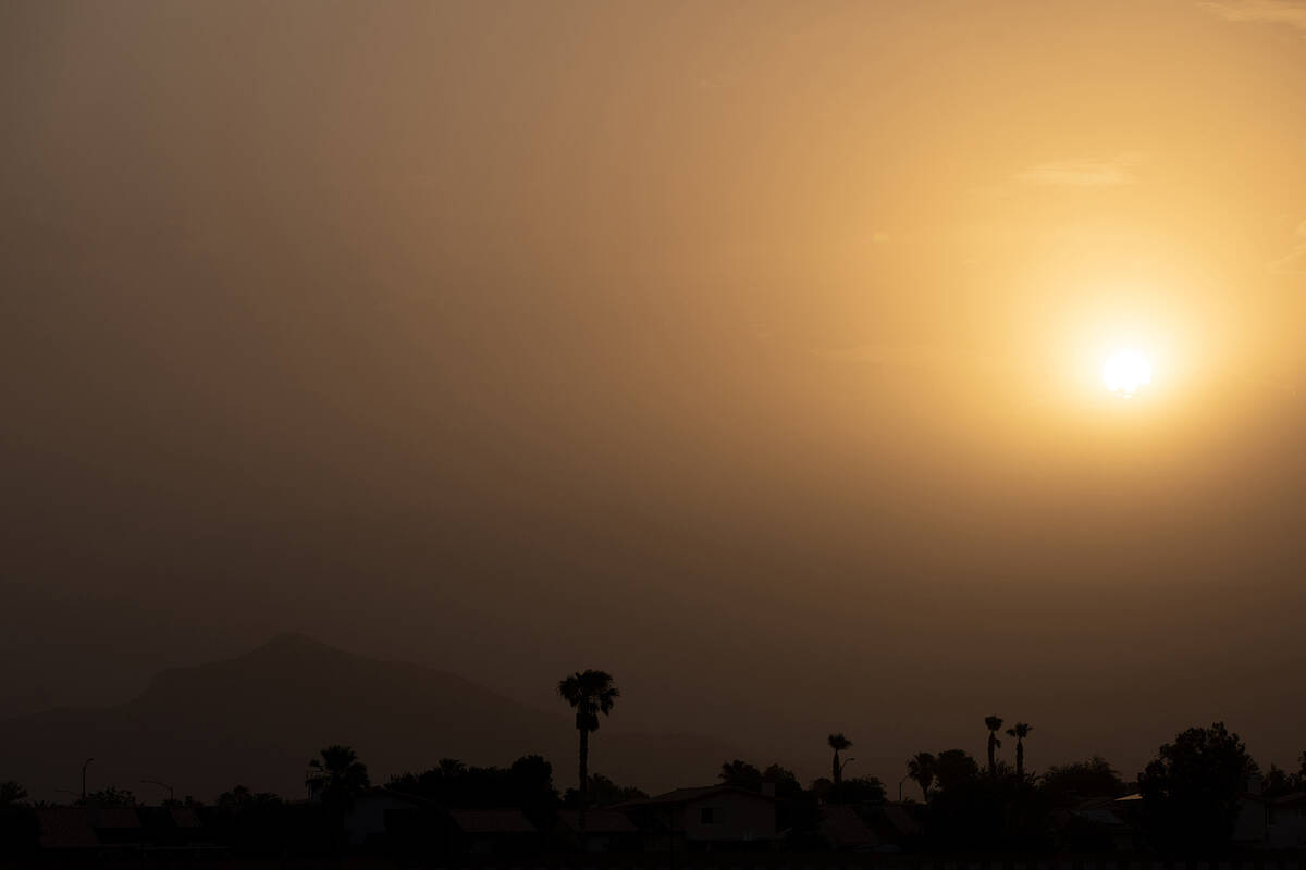 Dust is blown into the sky, obstructing the view of the Spring Mountains, during a haboob, Frid ...