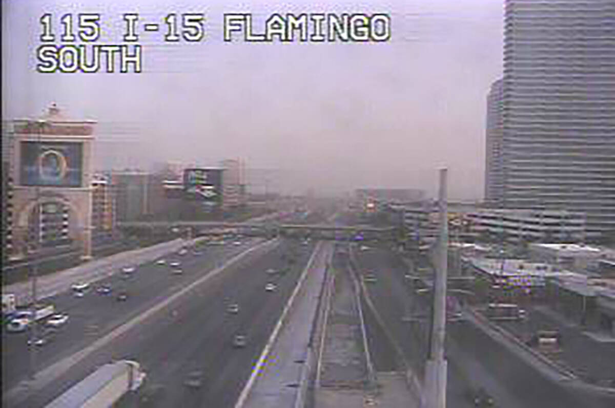 Dust can be seen to the south end of the valley from a camera at Interstate 15 and Flamingo Roa ...