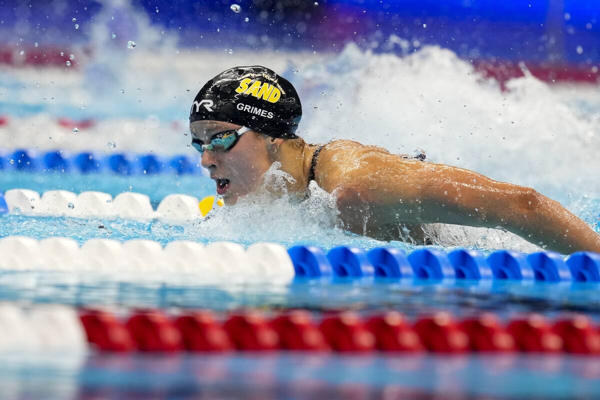 Katie Grimes swims during the Women's 400 individual medley finals Monday, June 17, 2024, at th ...