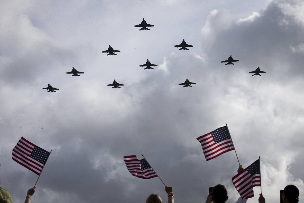 Strike Fighter Squadron 83 flies over families of pilots as they return to NAS Oceana in Virgin ...