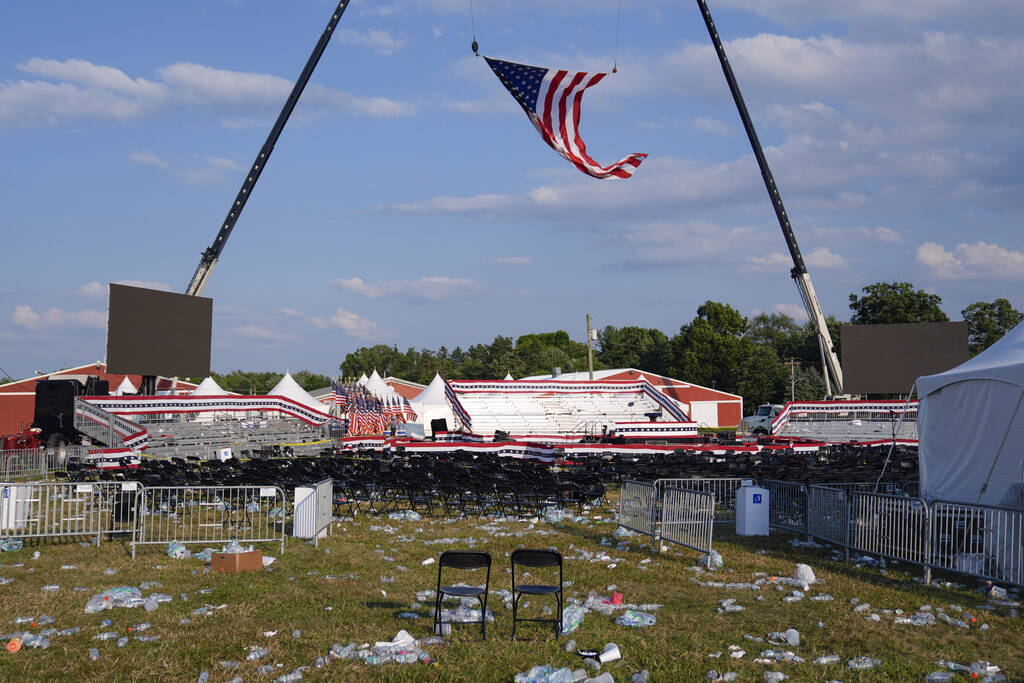 A campaign rally site for Republican presidential candidate former President Donald Trump is em ...