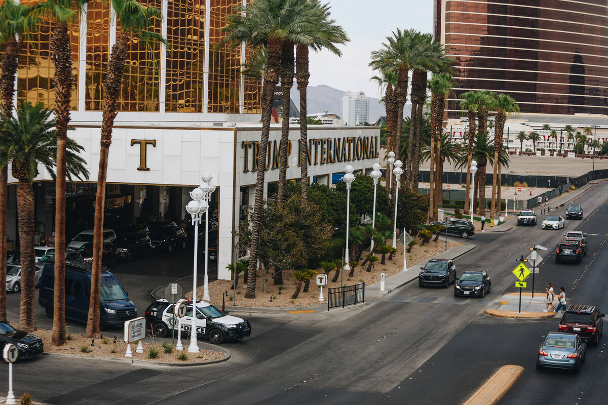 Police park outside of Trump International Hotel Las Vegas on Saturday, July 13, 2024, in Las V ...