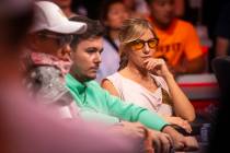 Kristen Foxen, of Canada, looks on as she plays in the final two tables of the World Series of ...