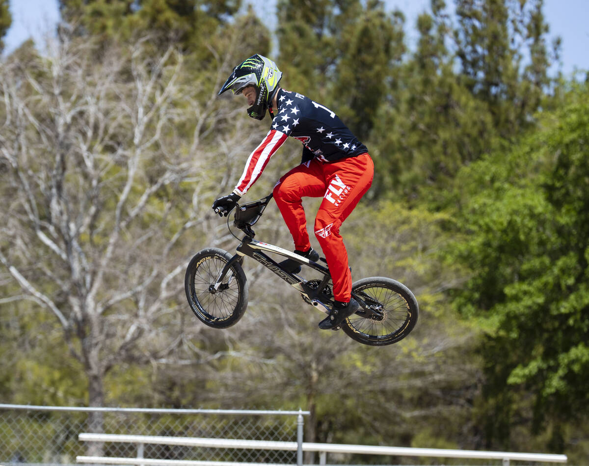 Connor Fields, professional BMX racer, trains at Boulder City BMX track, on Tuesday, March. 30, ...