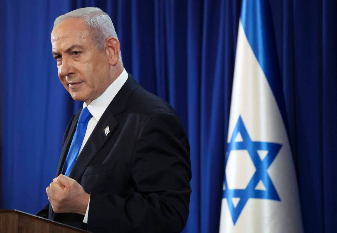 Israeli Prime Minister Benjamin Netanyahu speaks during a press conference in Tel Aviv, Israel, ...