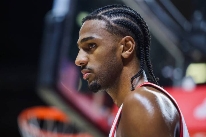 Washington Wizards center Alex Sarr looks to the referee during an NBA Summer League game betwe ...