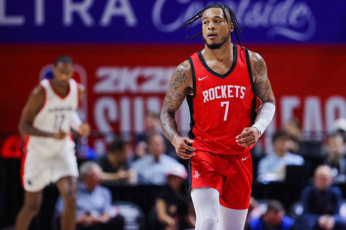 Houston Rockets forward Cam Whitmore (7) runs down the court during an NBA Summer League game b ...