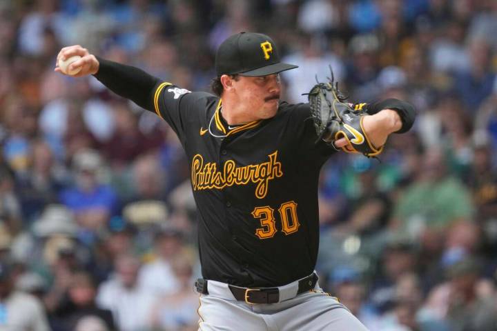 Pittsburgh Pirates pitcher Paul Skenes throws during the fourth inning of a baseball game again ...